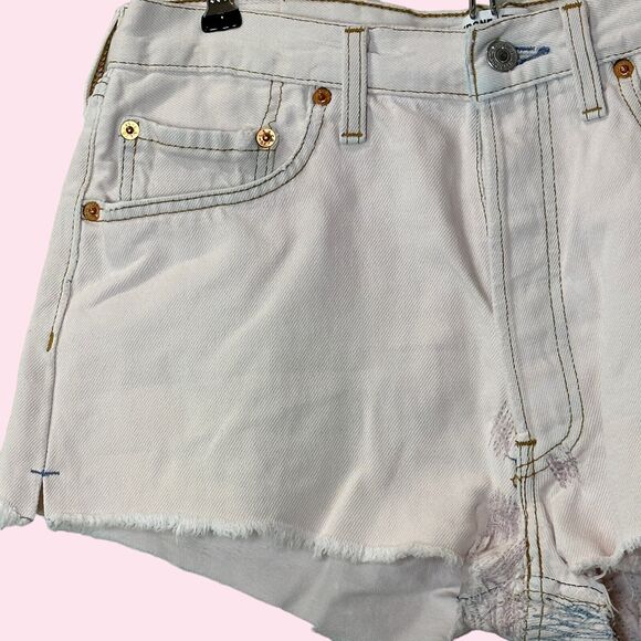 Re/Done X Levis Original High Rise Distressed Raw Hem Shorts Women Size 27 NWOT - Picture 6 of 13